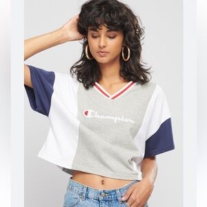 Champion Colorblock White Logo cotton crop t shirt top women size Small